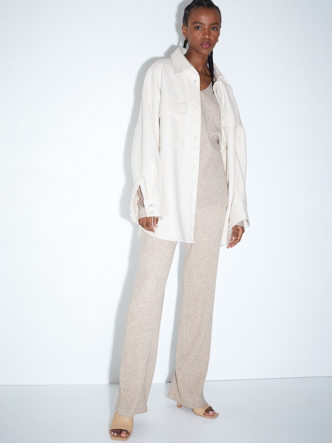 

H&M Women Beige Self Design Trousers