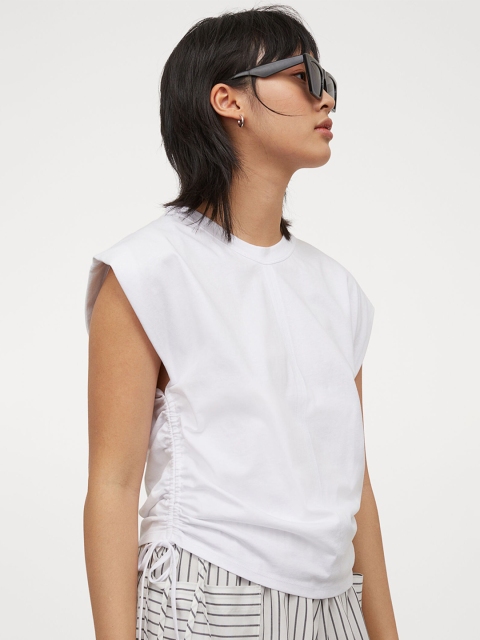 

H&M Women White Solid Drawstring T-shirt