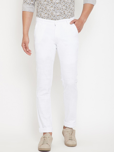 

Canary London Men White Slim Fit Solid Regular Trousers