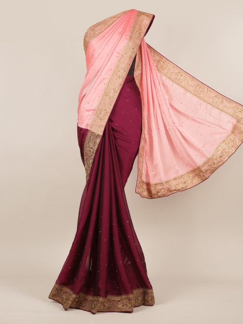

Pothys Pink & Maroon Poly Chiffon Embellished Saree