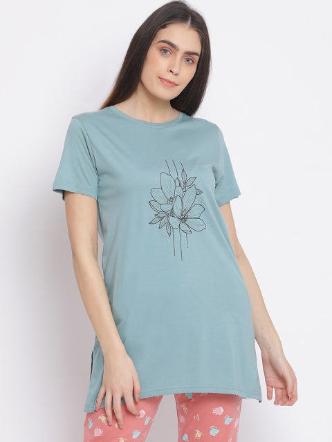

Kanvin Women Blue & Black Printed Cotton Lounge T-shirt