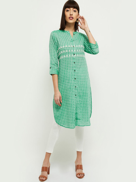 

max Women Green Checked Kurta
