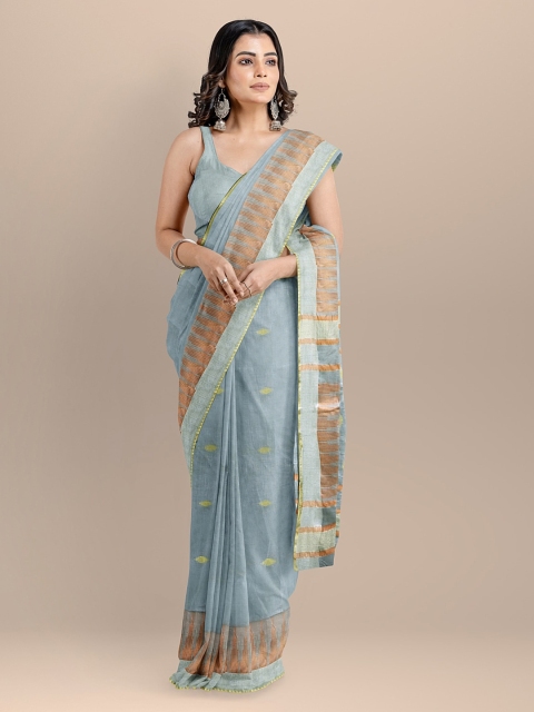 

BharatSthali Grey & Green Pure Cotton Woven Design Maheshwari Saree