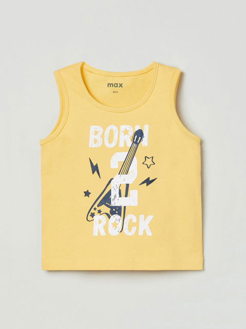 

max Boys Yellow Printed Round Neck Cotton Pure Cotton T-shirt