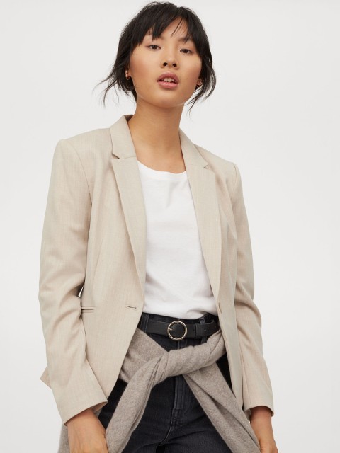 

H&M Women Beige Solid Fitted Jacket