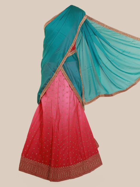 

Pothys Blue & Pink Poly Chiffon Embellished Traditional Half Saree