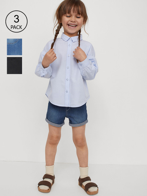 

H&M Girls 3-pack Blue & Black Solid Denim Shorts