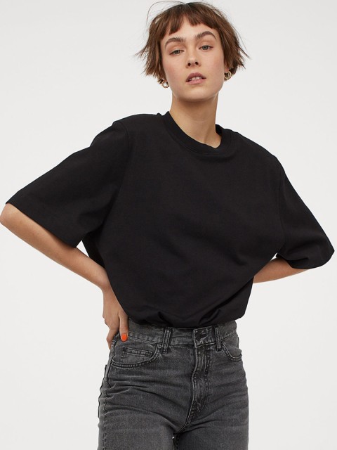 

H&M Womans Black Shoulder-pad T-shirt