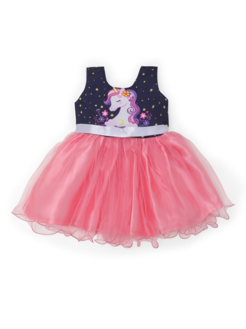 

The Magic Wand Girls Pink Unicorn Printed Fit and Flare Dress