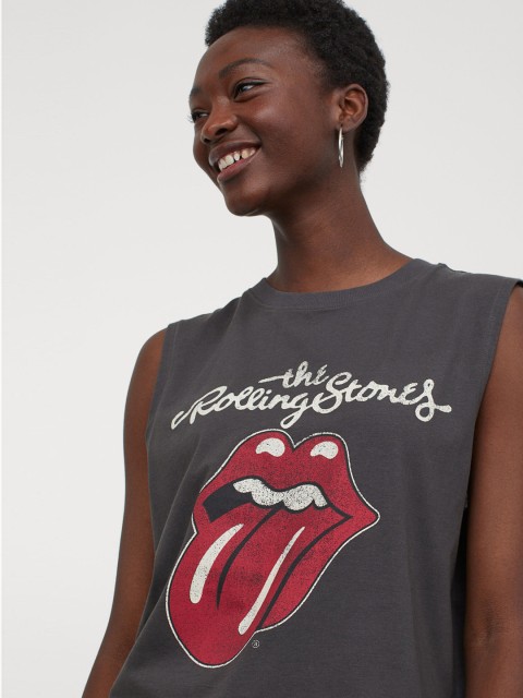 

H&M Women Grey & Red Printed Cotton Vest Top