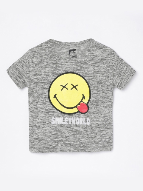 

Fame Forever by Lifestyle Grey Printed Pure Cotton Regular Top
