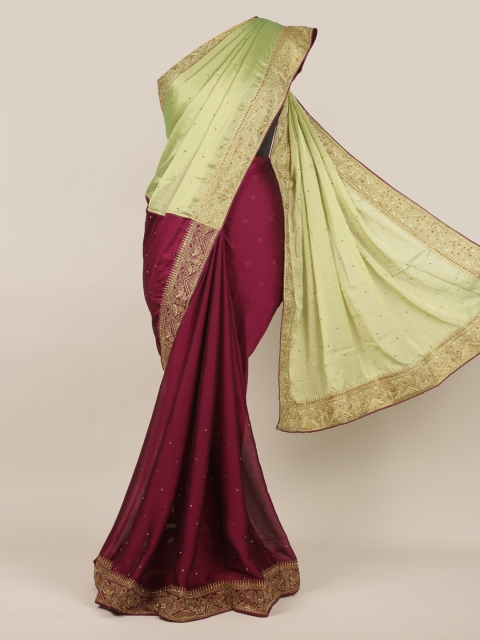 

Pothys Green Embellished Poly Chiffon Saree