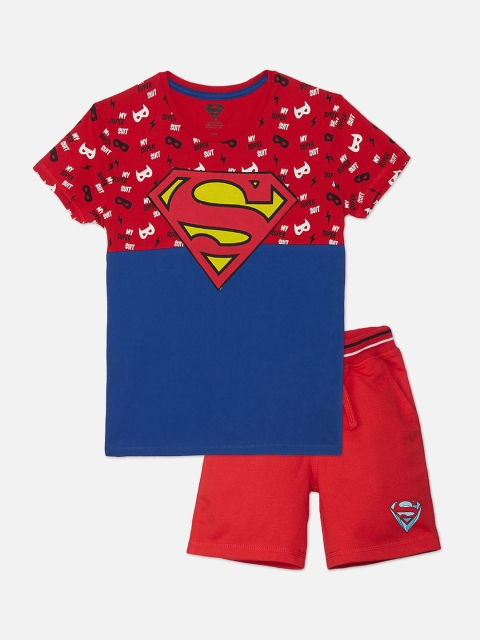

Kids Ville Boys Red & Blue Superman Printed T-shirt with Shorts