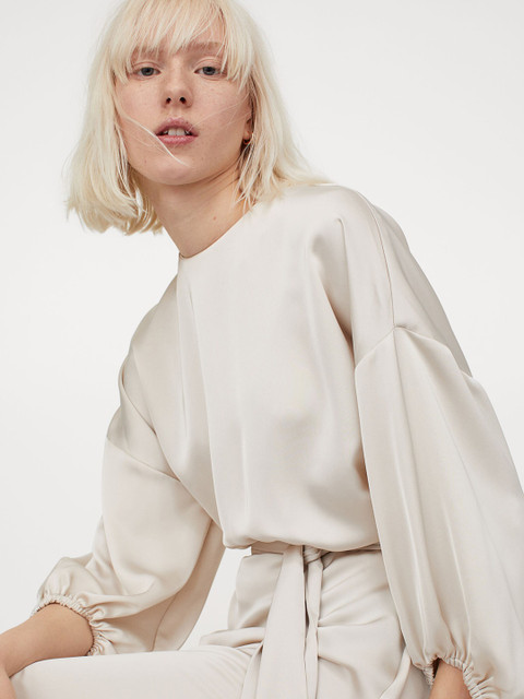 

H&M Women Beige Solid Satin Dress
