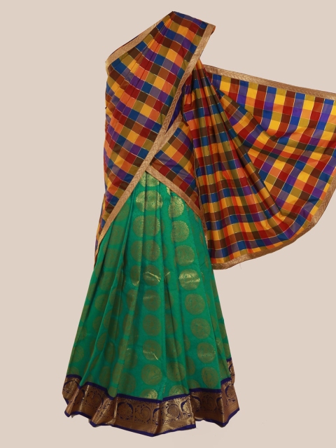 

Pothys Multicoloured & Green Silk Blend Checked Saree, Multi