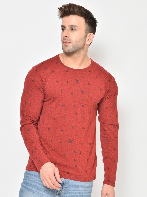 

Chkokko Men Maroon Printed Round Neck T-shirt