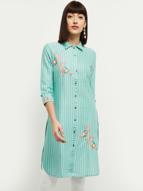 

max Women Blue Striped Pathani Kurta