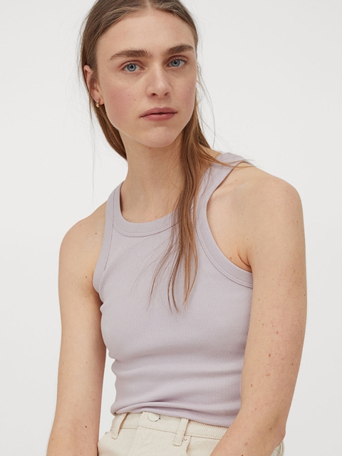 

H&M Women Lavender Solid Ribbed Vest Top