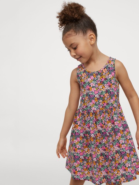 

H&M Girls Multicoloured Floral Printed Cotton Fit & Flare Dress, Multi