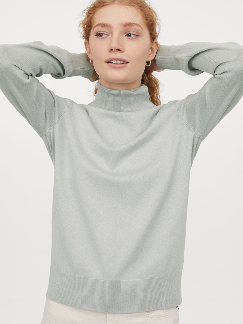 

H&M Women Grey Fine-Knit Polo-Neck Jumper