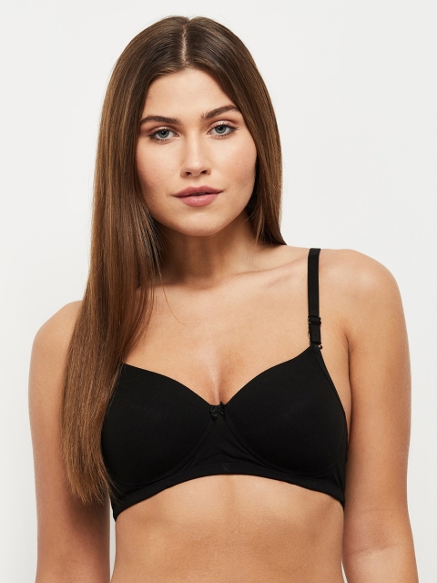 max Black Solid Non-Wired Lightly Padded T-shirt Bra
