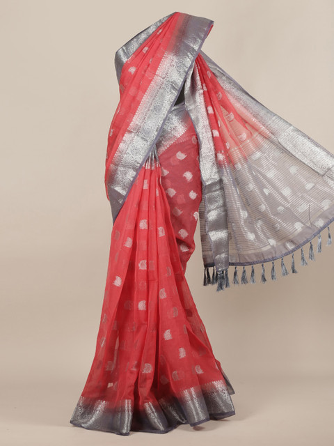 

Pothys Pink & Grey Jute Silk Woven Design Saree