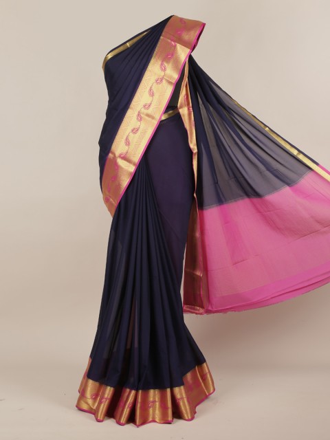 

Pothys Navy Blue Solid Poly Chiffon Saree