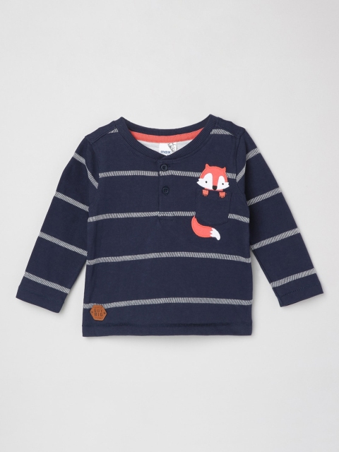 

max Boys Blue Striped Henley Neck T-shirt