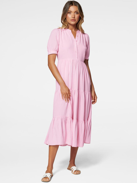 

Forever New Women Pink Solid Fit and Flare Dress