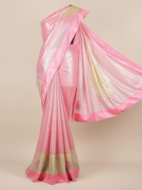 

Pothys Pink & Cream-Coloured Poly Georgette Colourblocked Saree