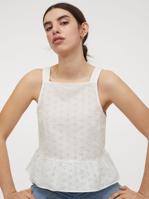 

H&M Women White Broderie Anglaise Strappy Top