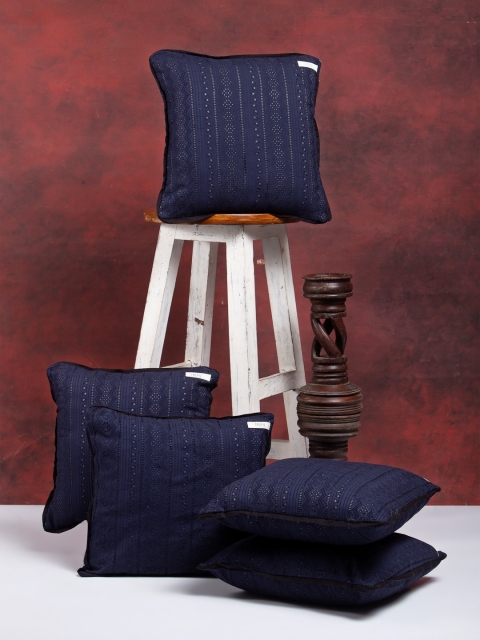

I AM FOR YOU Set of 5 Navy Blue Self Design Square Cushion Covers