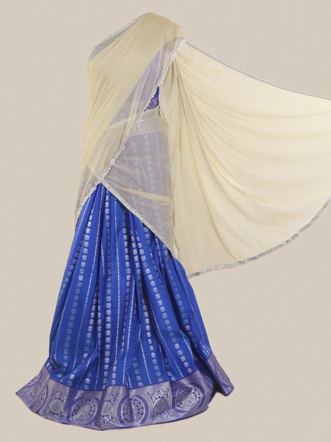 

Pothys Blue & Cream-Coloured Poly Chiffon Woven Design Saree