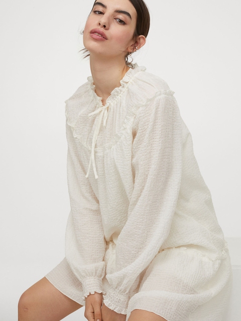 

H&M Women White Balloon-Sleeved Dress