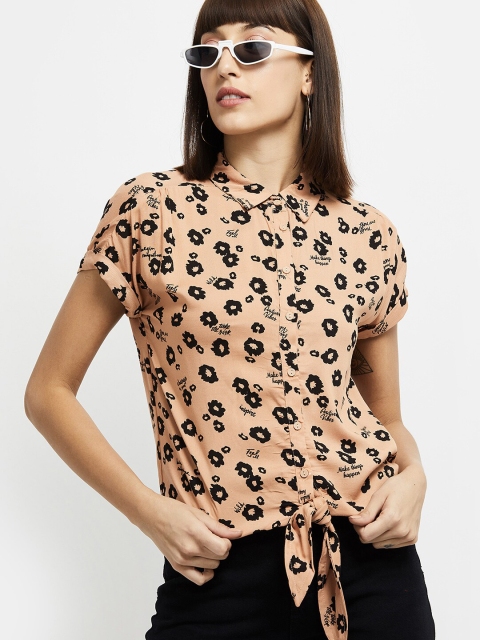 

max Women Beige & Black Regular Fit Printed Casual Shirt