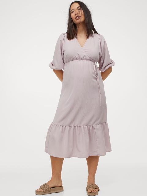 

H&M Women Lavender Solid MAMA Puff-Sleeved Dress