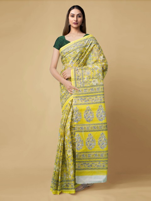 

Unnati Silks Yellow Pure Cotton Printed Kovai Saree
