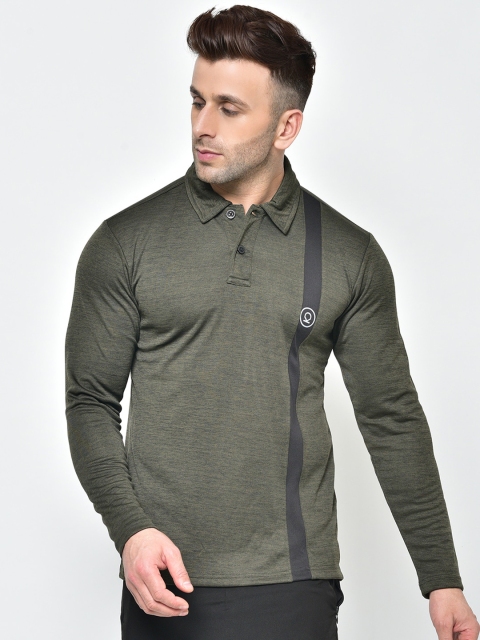 

Chkokko Men Olive Green Solid Polo Collar Sports T-shirt