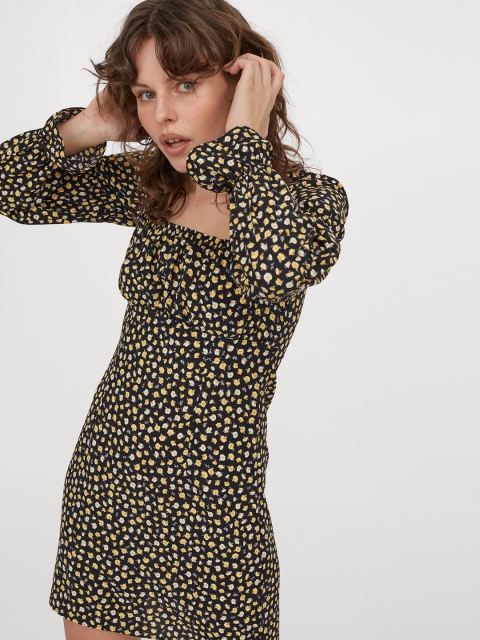 

H&M Women Black & Yellow Short Dress