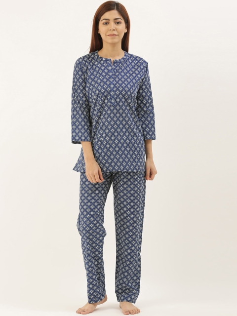 

Bannos Swagger Women Blue & White Printed Night suit