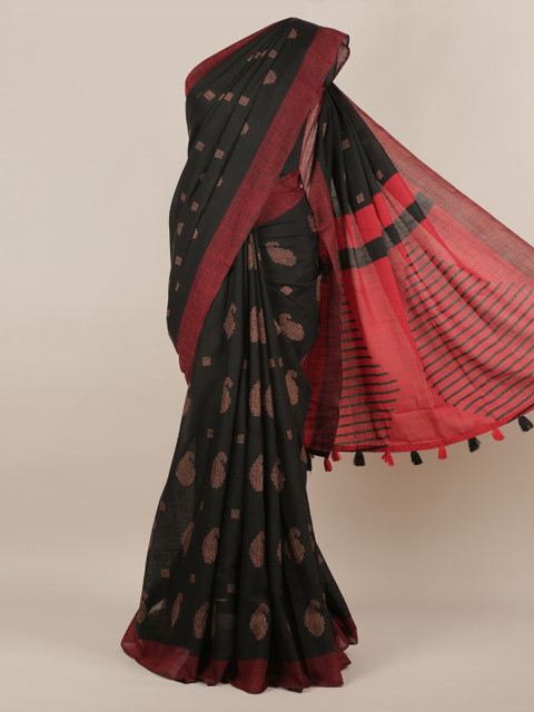

Pothys Black Woven Design Linen Blend Saree