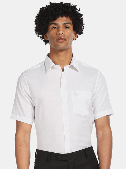 

U.S. Polo Assn. Men White Regular Fit Solid Cotton Formal Shirt