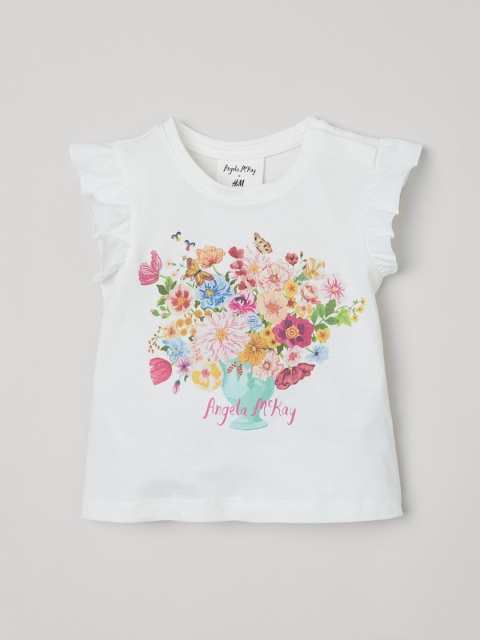 

H&M Girls White & Pink Printed Jersey Sustainable Top