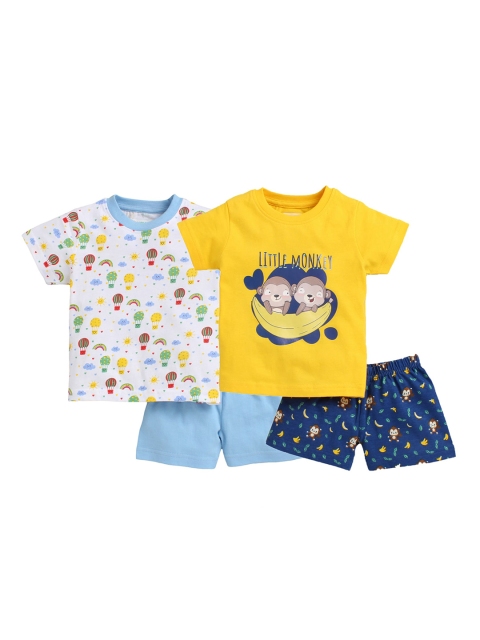 

BUMZEE Unisex Kids Blue & Yellow Set of 2 Printed T-shirt with Shorts