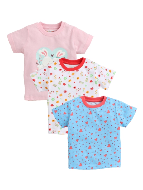 

BUMZEE Kids Pack of 3 Printed Round Neck T-shirt, Pink
