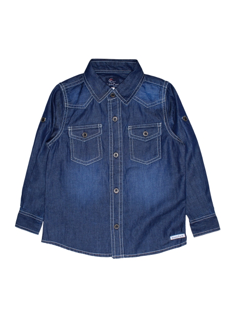 

KiddoPanti Boys Navy Blue Regular Fit Faded Cotton Denim Casual Shirt