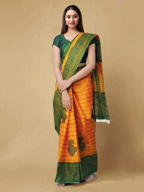 

Unnati Silks Orange Pure Cotton Printed Kovai Saree