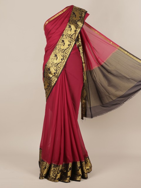 

Pothys Maroon Solid Poly Chiffon Saree