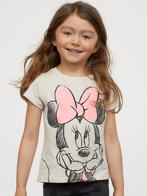 

H&M Girls Grey & Pink 2-Piece Pure Cotton Minnie Mouse Printed Jersey Set