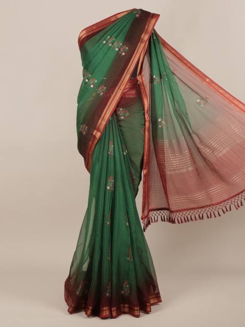 

Pothys Green Woven Design Poly Chiffon Saree